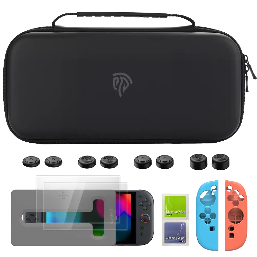 Easysmx® 4-In-1 Bundle: Carrying Bag, Screen Protector, Sticks Caps, Joy-Con Cover For Switch 2 1