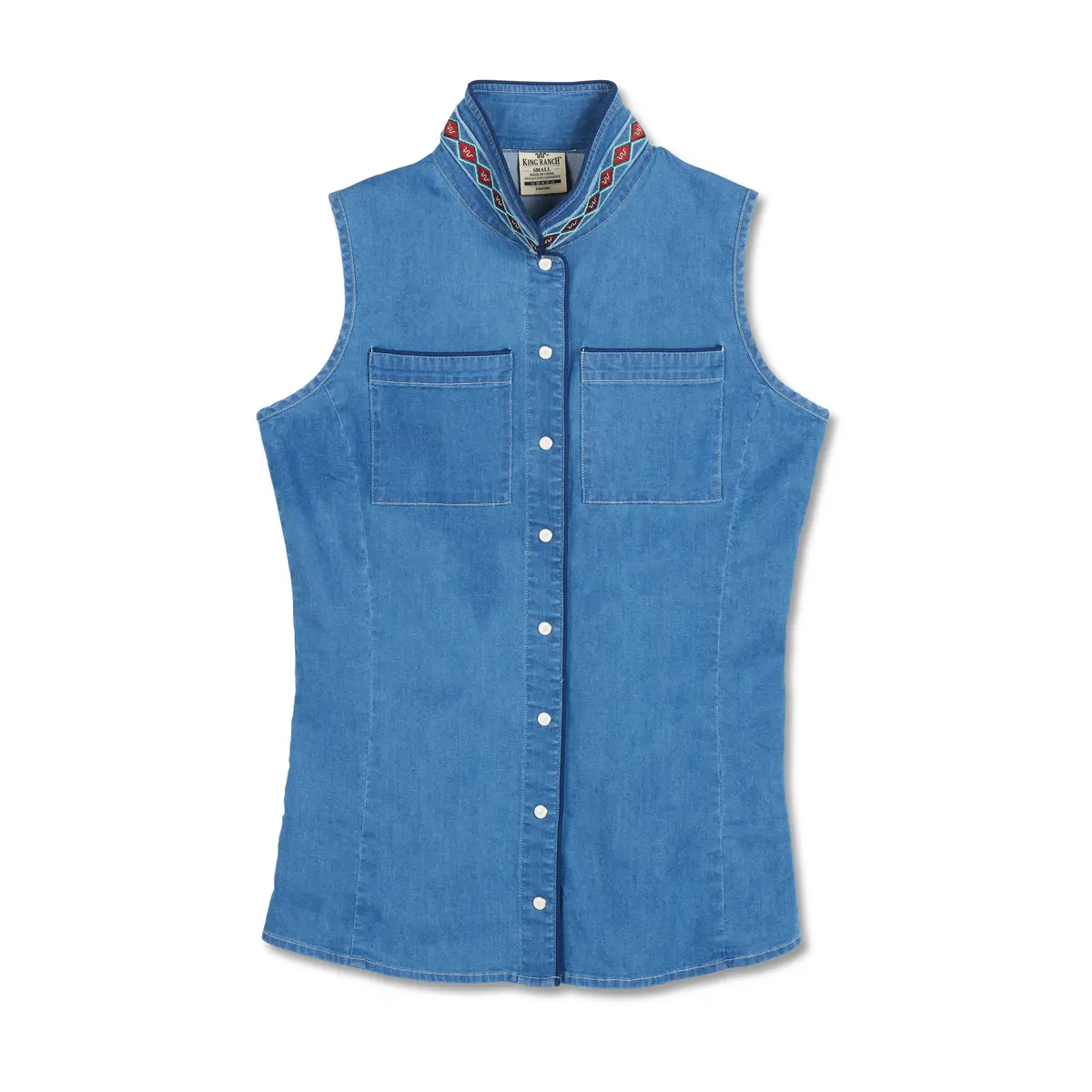 Women's Sleeveless Embellished Collar Button Down 1