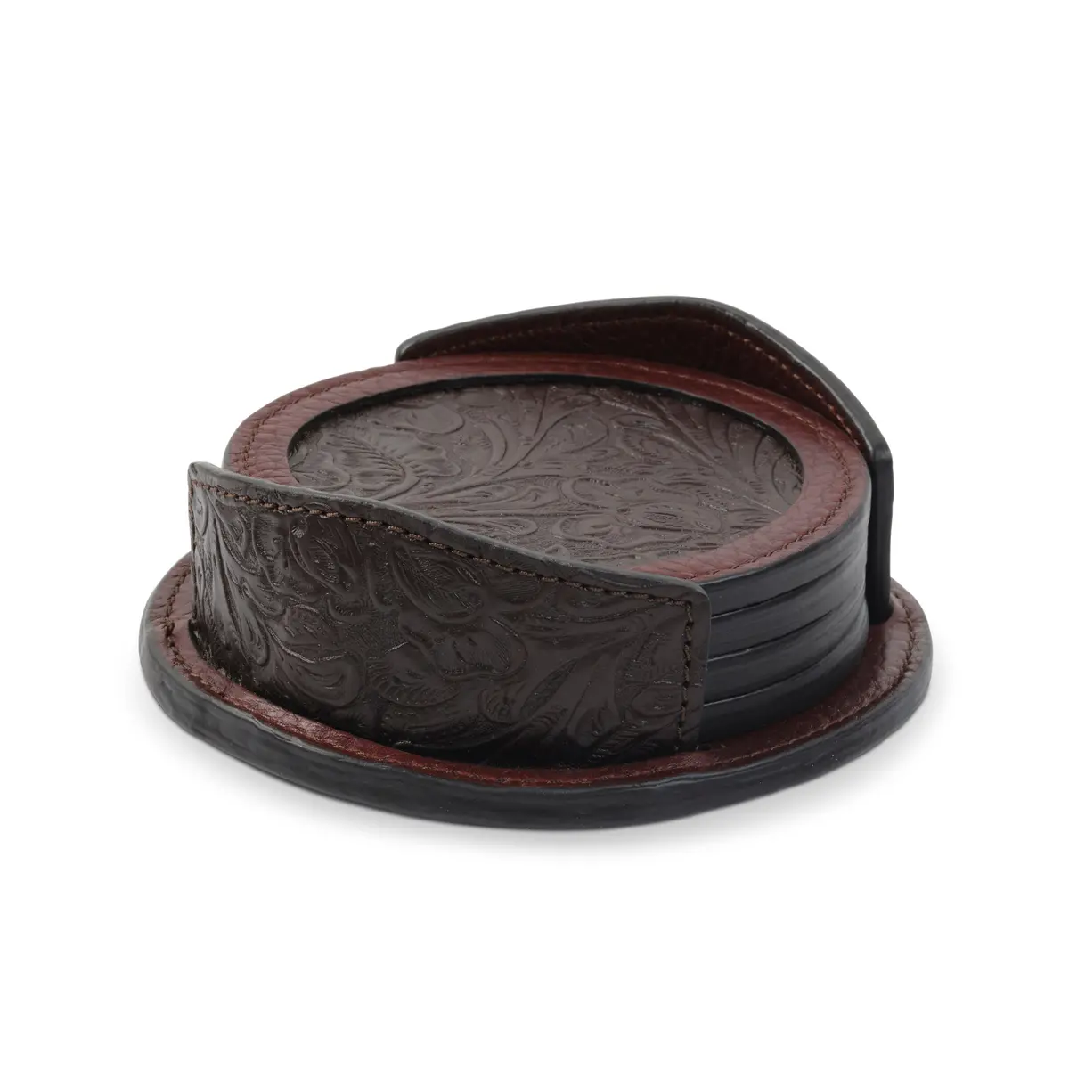 Tooled Leather Coaster Set 1