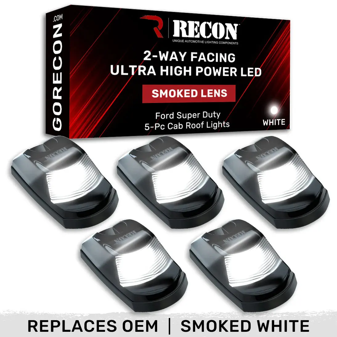 2017-2022 Powerstroke Smoked Lens 5-Pc Cab Roof Light Set 2-Way Front & Rear White Led (264343Bkhpwh) 1