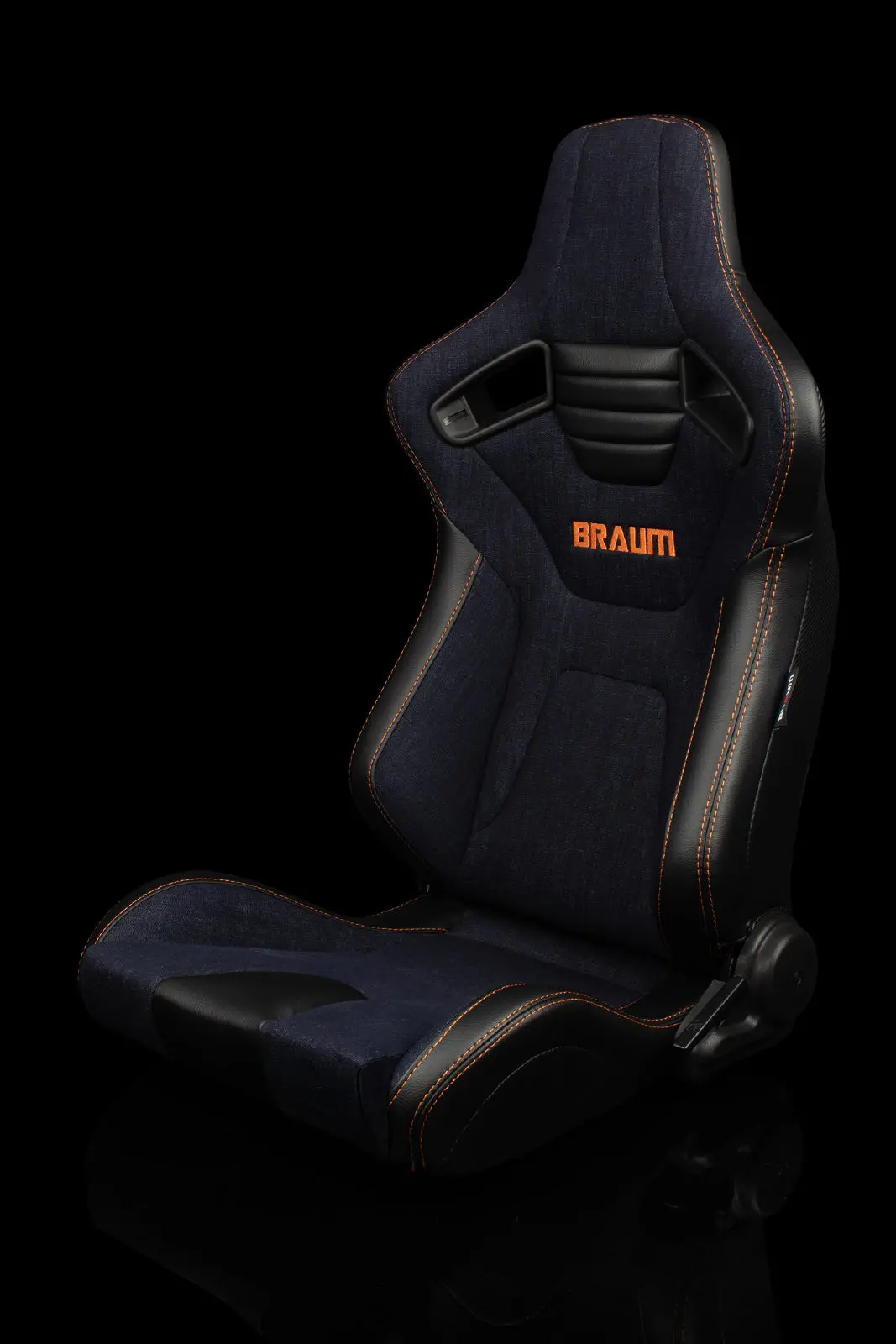 Braum Elite-X Series Racing Seats (Navy Denim | Orange Stitching) – Pair (Brr1x-Ndos) 1