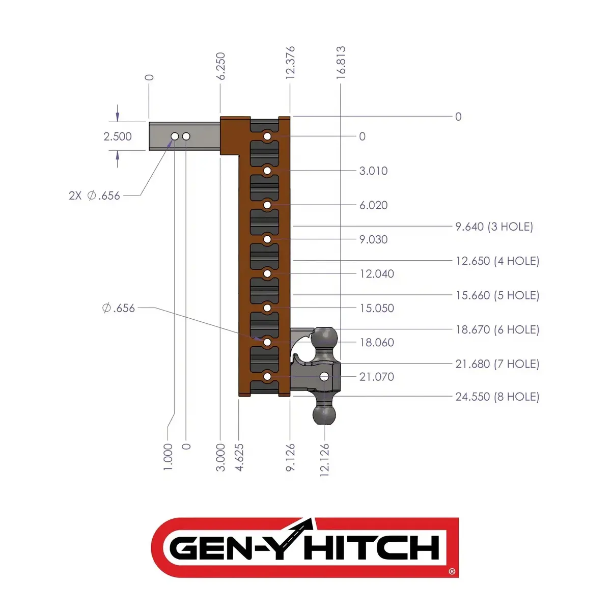 Gen-Y Mega-Duty 21K 12" Offset Drop Hitch 2.5" Shank Dual-Ball Mount (Gh-916) 2