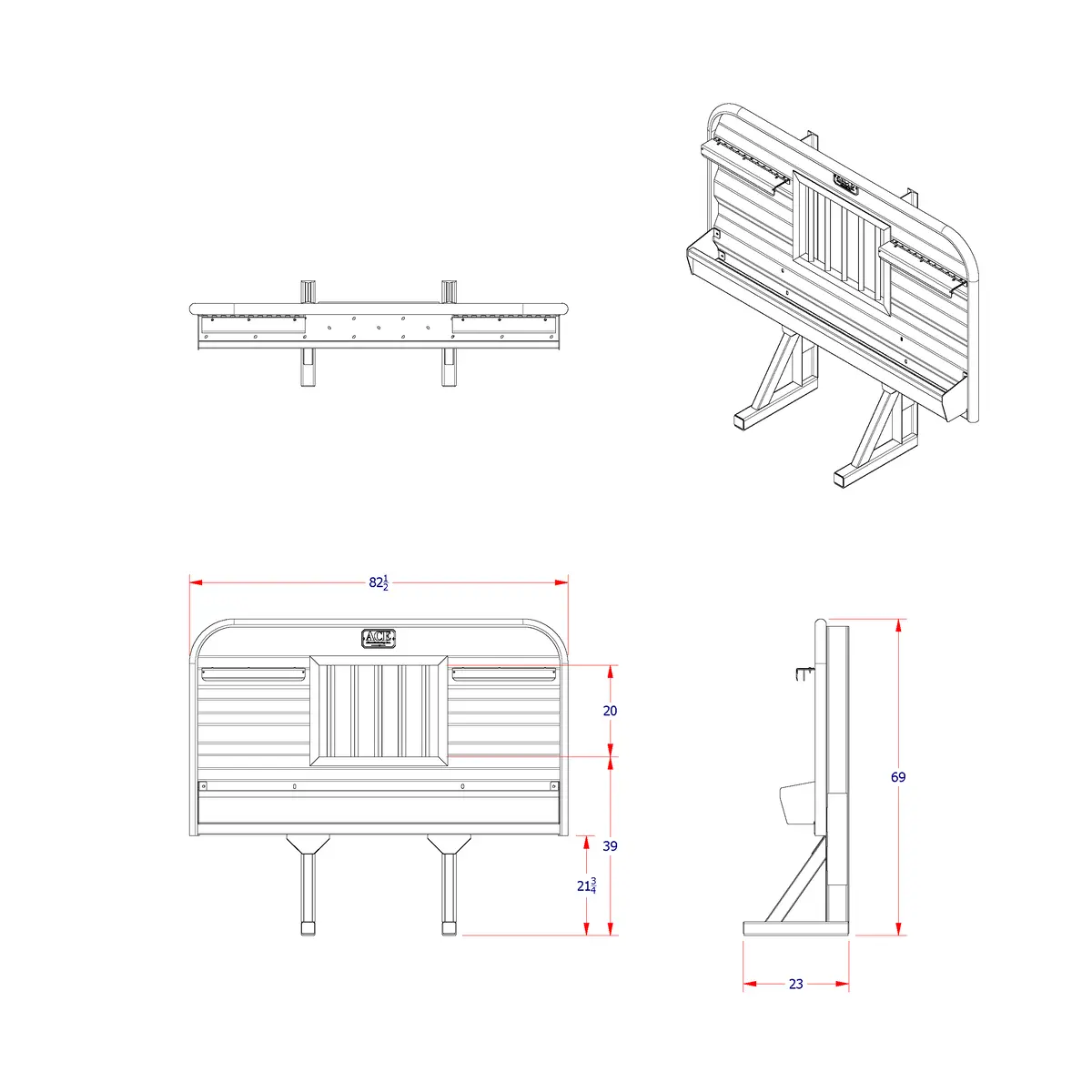 Hr11 Headache Rack For Semi Truck 4' Tall With Jailbar Window, Tray, & Tire Chain Hangers 2