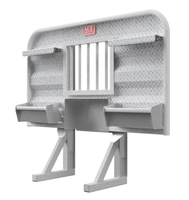 Hr12 4' Headache Rack For Semi Truck With 60/70 Gallon Hydraulic Tank Cutout, Dual Low Storage Trays, And Jailbar Window 1