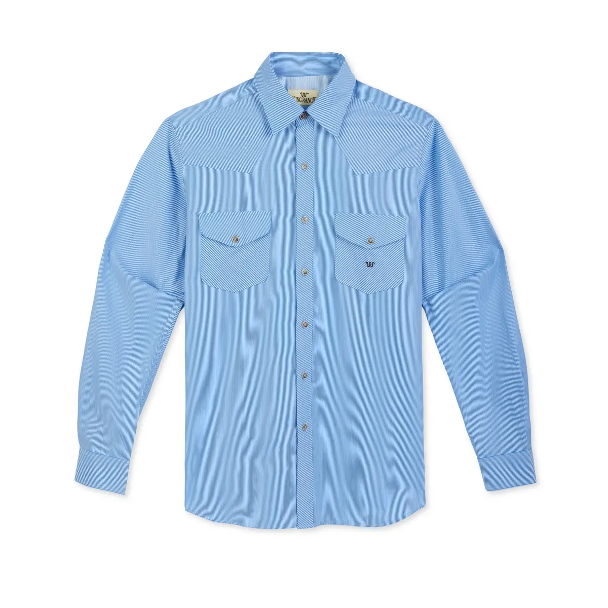 Blue And White Striped Hidden Button Down Collar Shirt 1