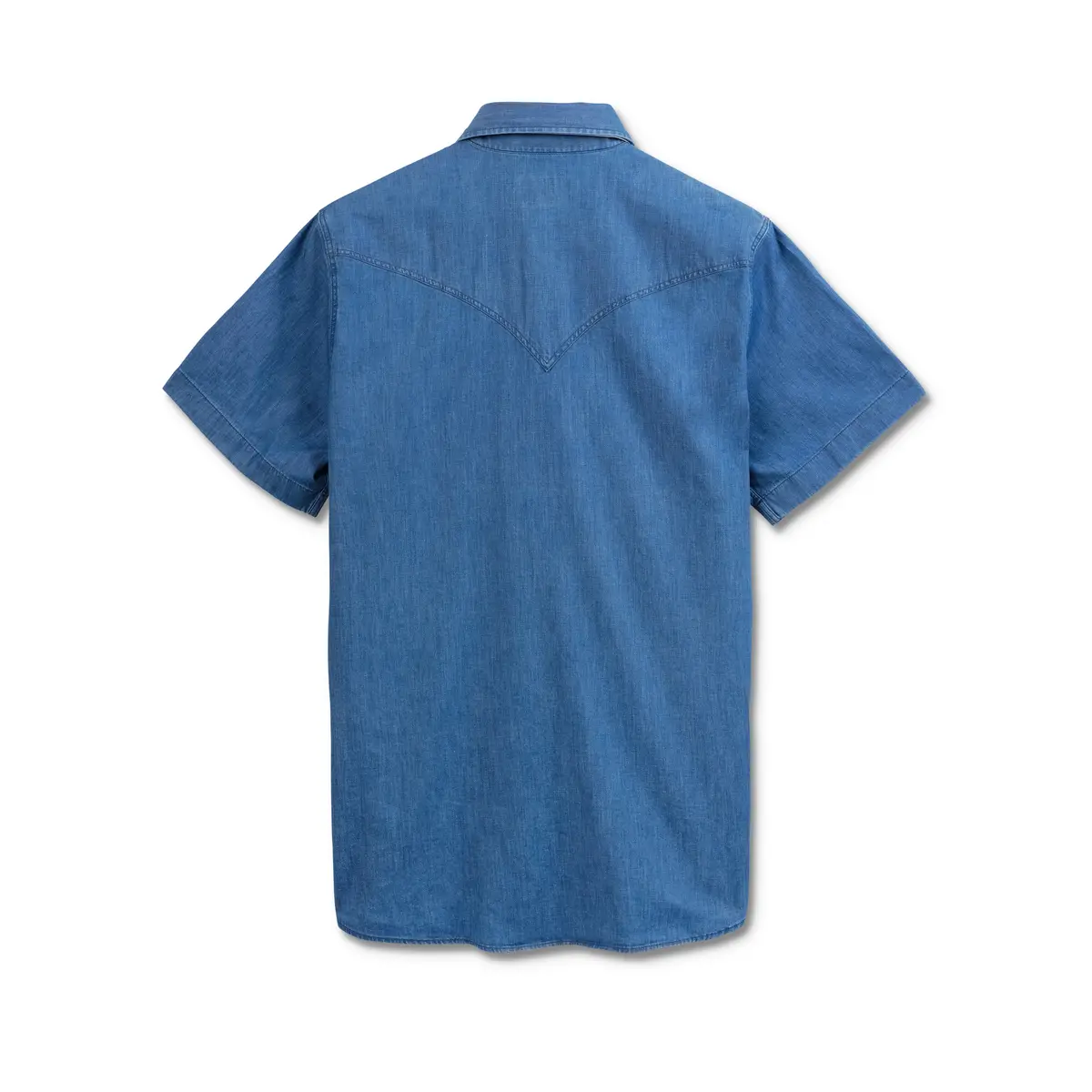 Men's S/S Medium Denim Wash Hidden Collar Shirt 2