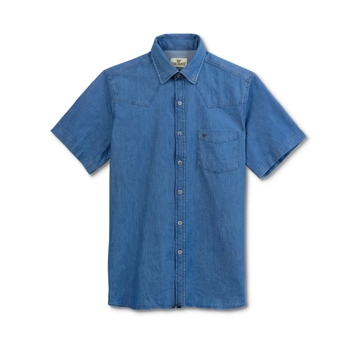 Men's S/S Medium Denim Wash Hidden Collar Shirt 1