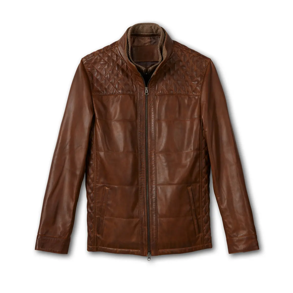 Men's Leather Quilted Bib Front Jacket 1