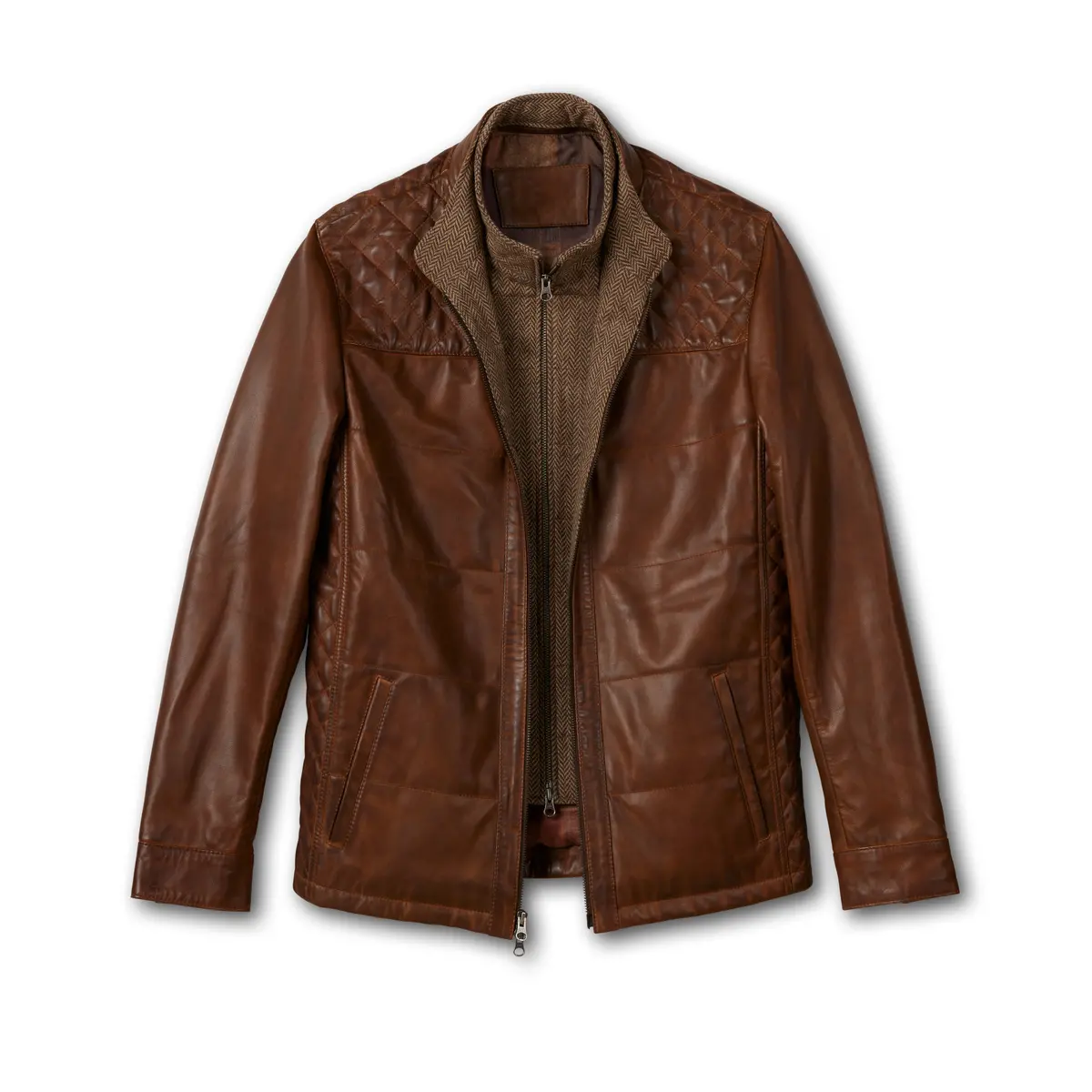 Men's Leather Quilted Bib Front Jacket 2
