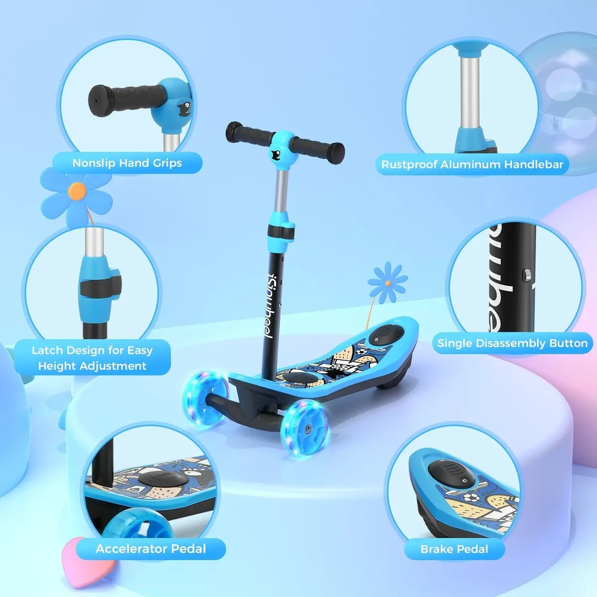 Isinwheel Long Range 3 Wheel Kids Electric Scooter 4