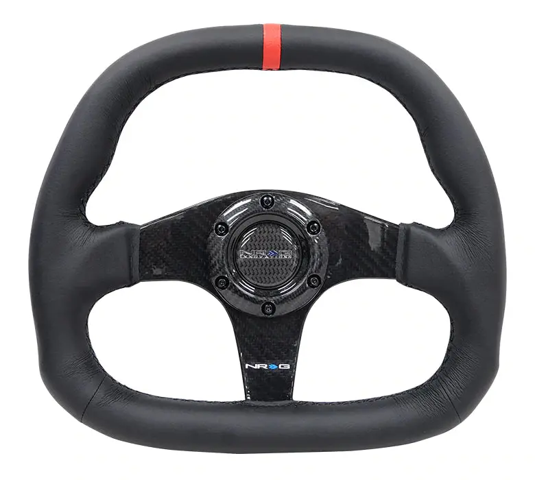 Nrg Innovations Carbon Fiber Steering Wheel Flat Bottom Wrapped Leather St-019Cf-R 1