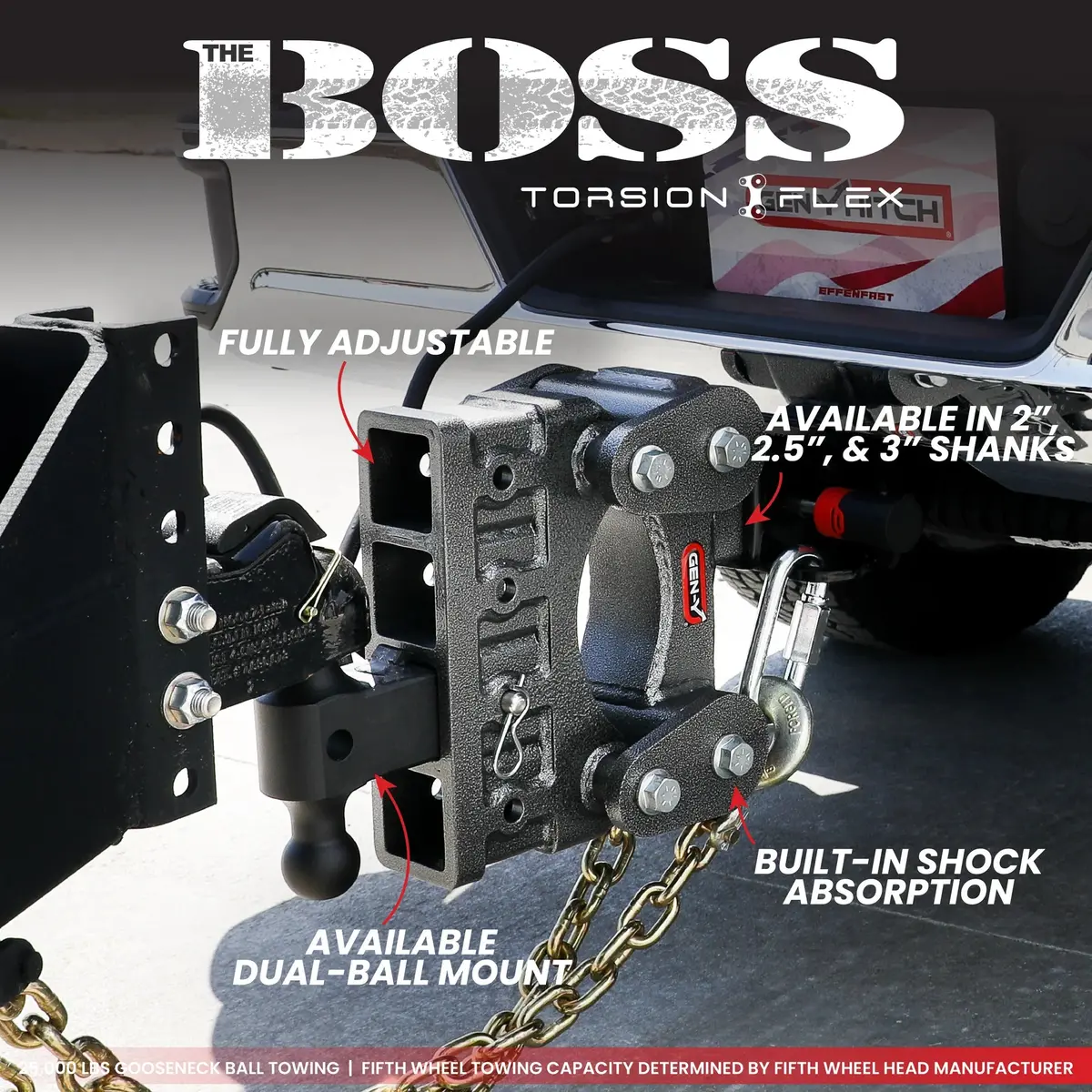 Gen-Y | The Boss Torsion-Flex 16K Drop Hitch | 7.5" Drop | 2" Shank | Dual Ball Mount & Pintle Lock (Gh-1225) 2