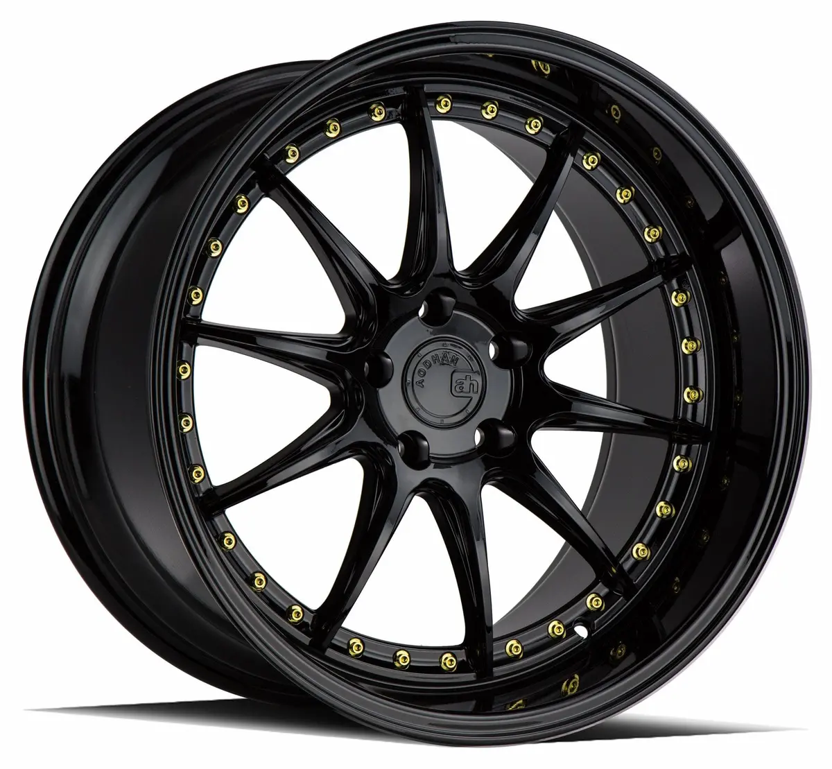 Aodhan Wheels 18" Ds07 Gloss Black W/Gold Rivets (Pair) 1
