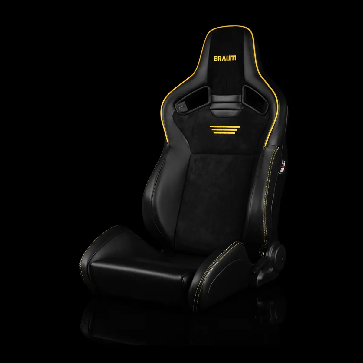 Elite V2 Series Sport Seats - Black Suede (Yellow Piping) 2