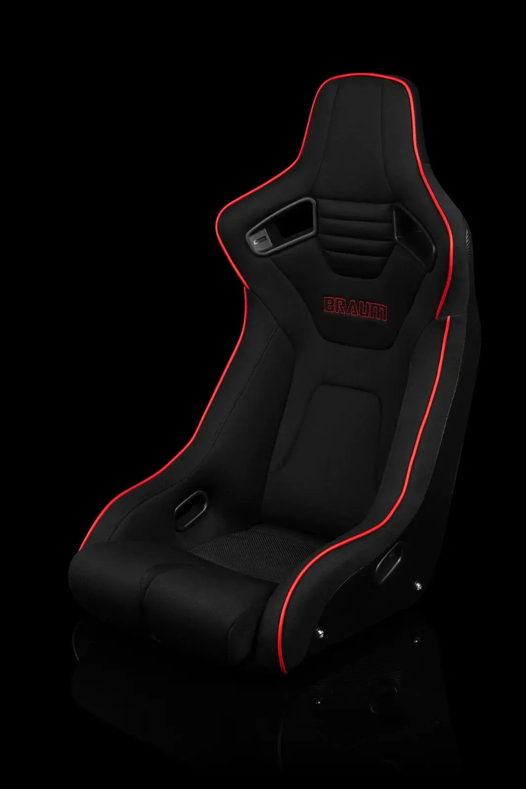 Elite-R Series Fixed Back Bucket Seat - Black Polo Cloth (Red Stitching / Red Piping) 2