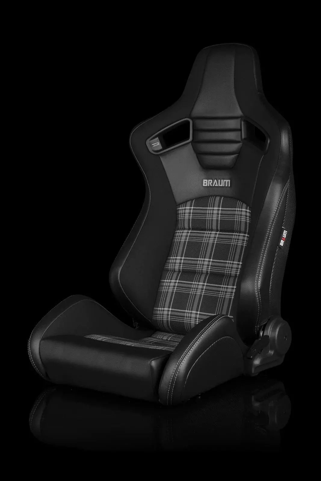 Elite-S Series Sport Seats - Black & Grey Plaid (Grey Stitching) 1