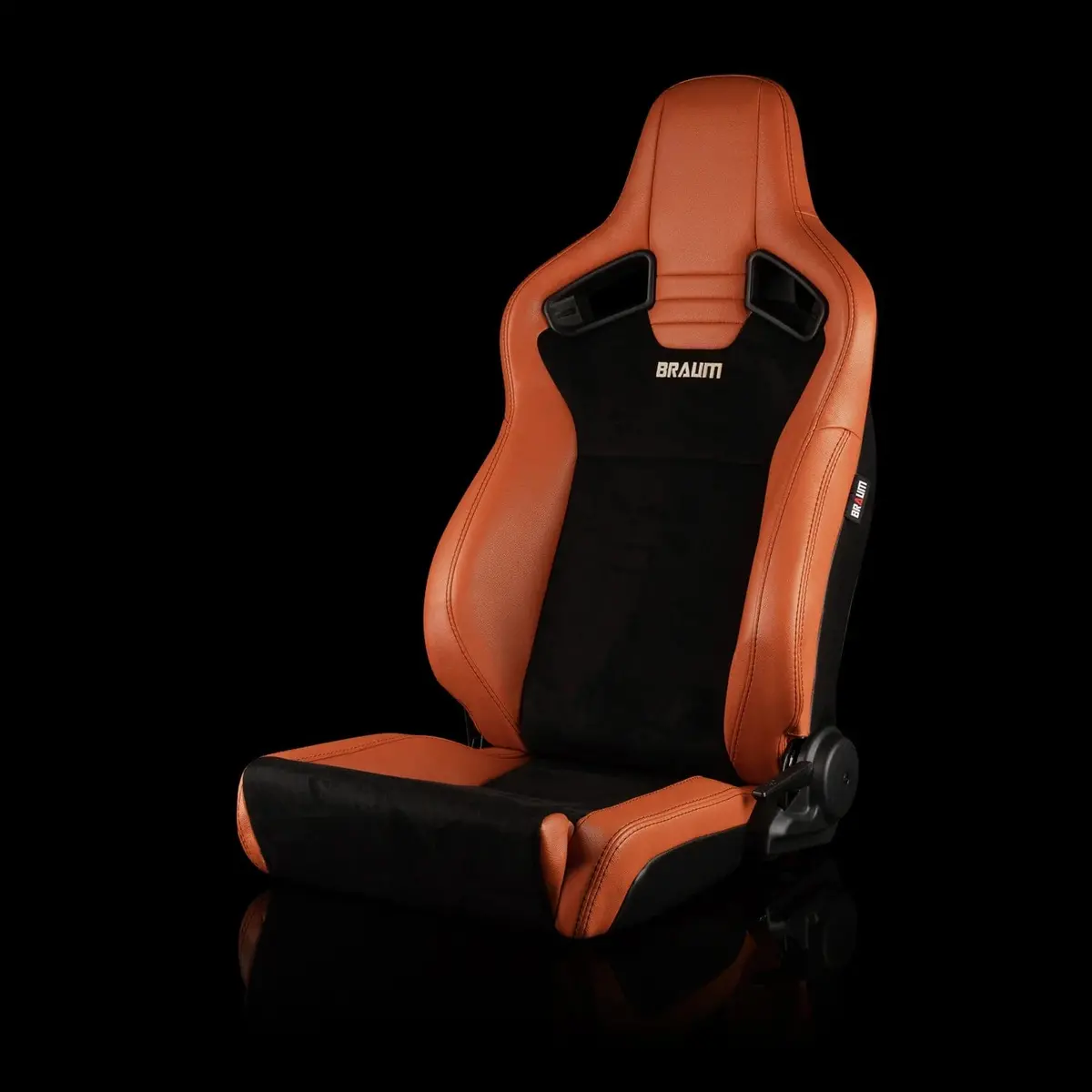 Elite V2 Series Sport Seats - British Tan Pu & Black Suede - Low Base Version 1