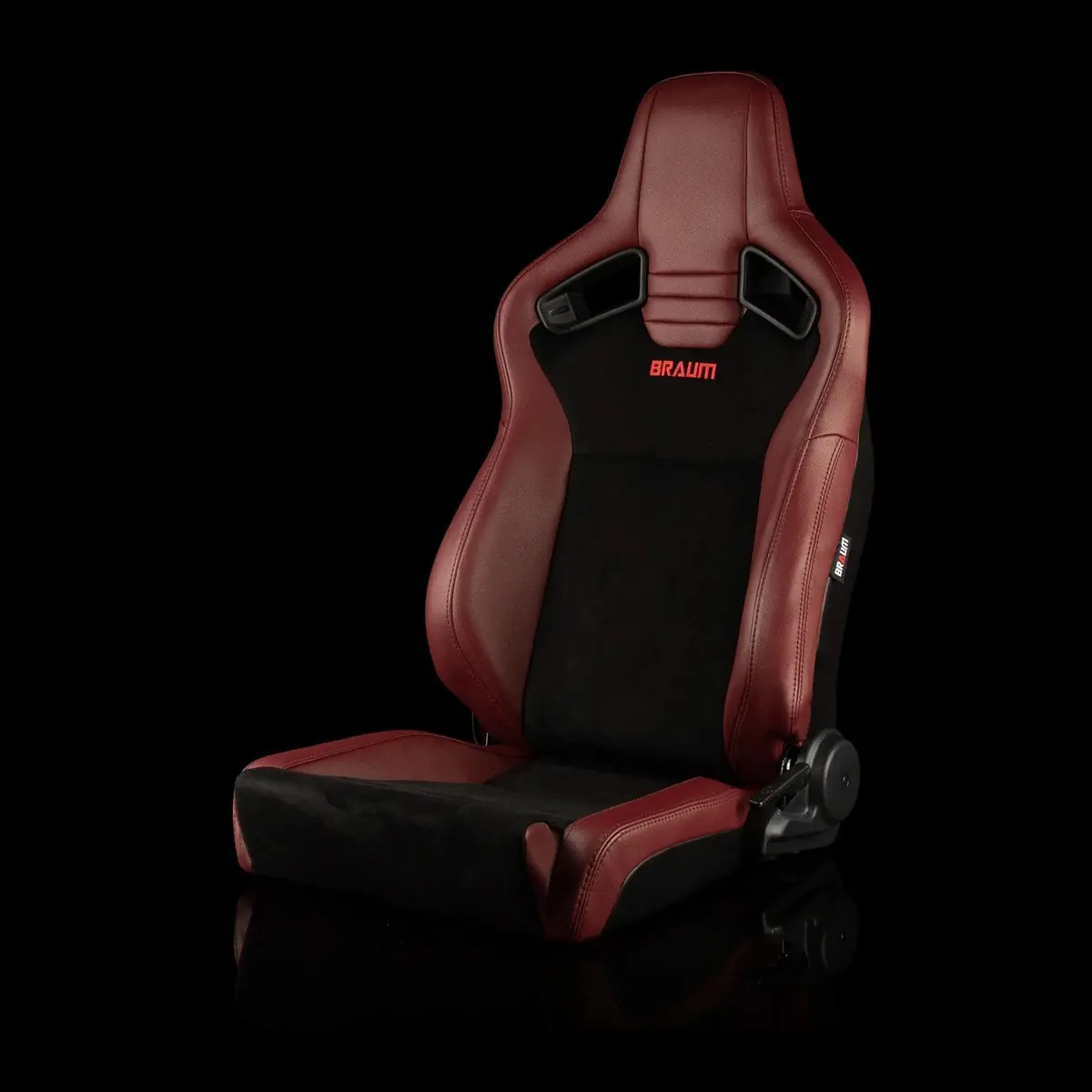 Elite V2 Series Sport Seats - Maroon Pu / Black Suede / Black Stitching - Low Base Version 1