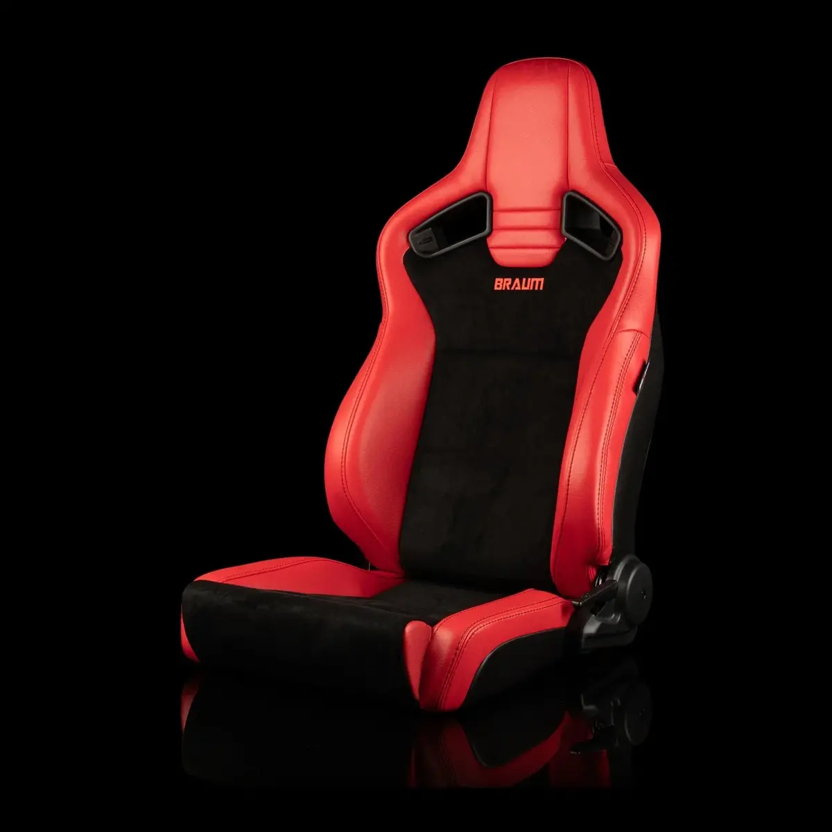 Elite V2 Series Sport Seats - Red Pu / Black Suede / Black Stitching - Low Base Version 1