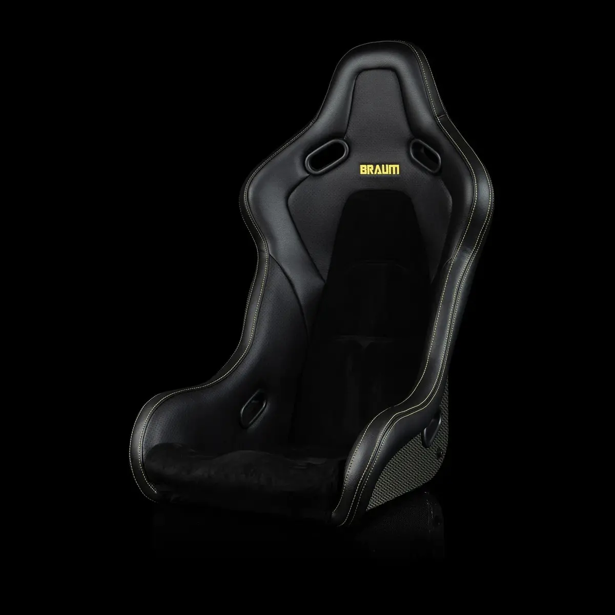 Falcon-S Composite Carbon Kevlar Bucket Seat - Black Alcantara (Yellow Stitching) 1