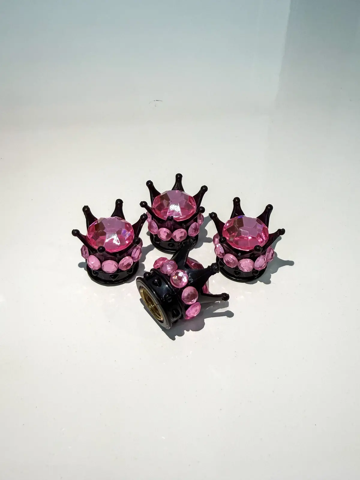 Black & Pink Crown Valve Stem Caps 1